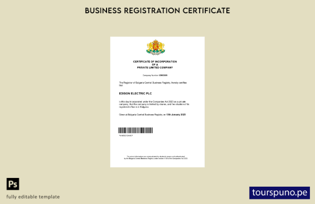 listo para imprimir Plantilla de plantilla de certificado de registro de Bulgari